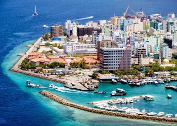 Male city aerial view